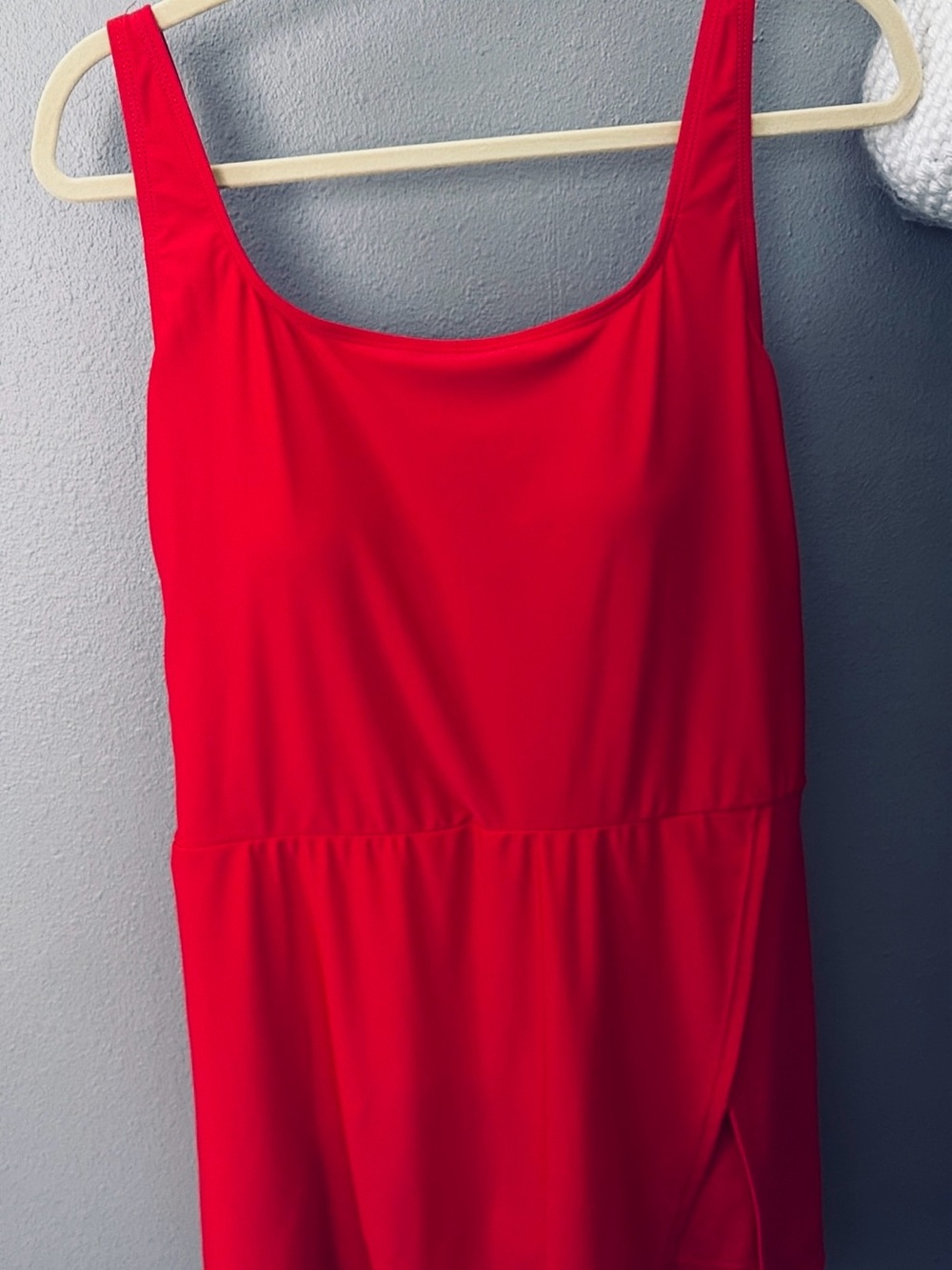 Red One-Piece Swim dress New without tags Inside pocket boy shorts bottom summer